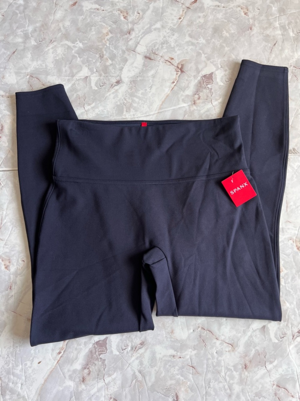 SPANX High-Waist Navy Blue Ponte Ankle Smooth Leggings New Sz Medium